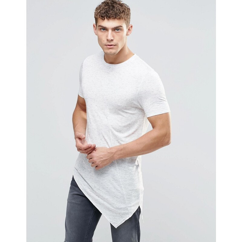 ASOS - T-shirt moulant ultra long à ourlet asymétrique - Blanc