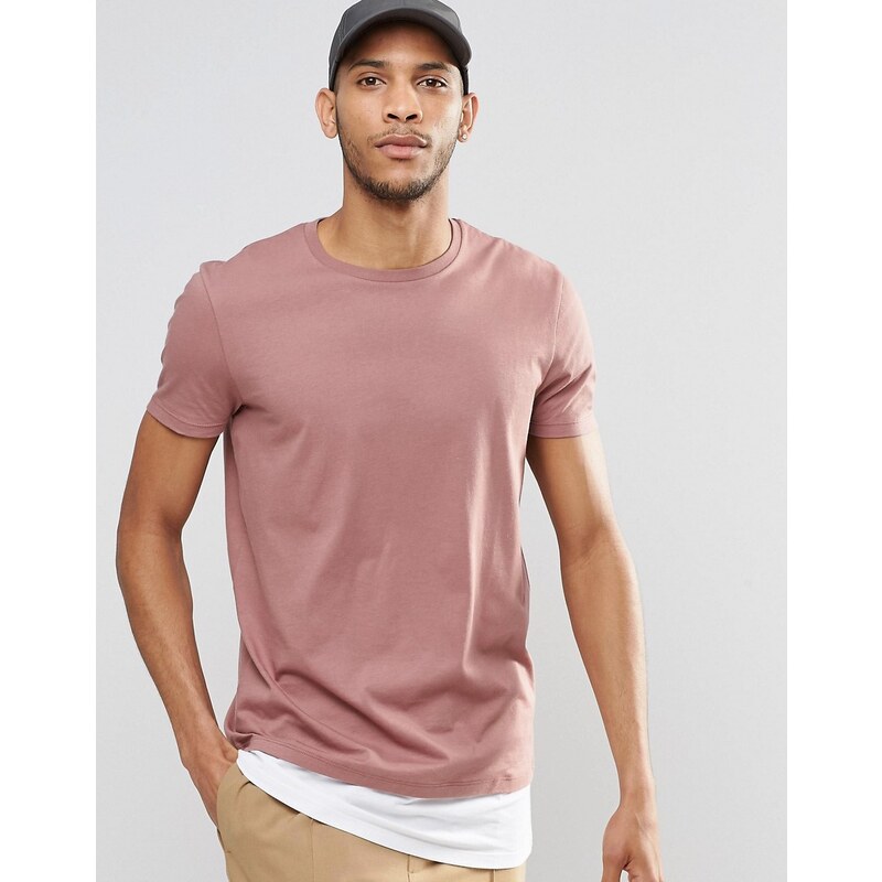 ASOS - T-shirt ultra long avec ourlet contrastant rallongé - Rose - Rose
