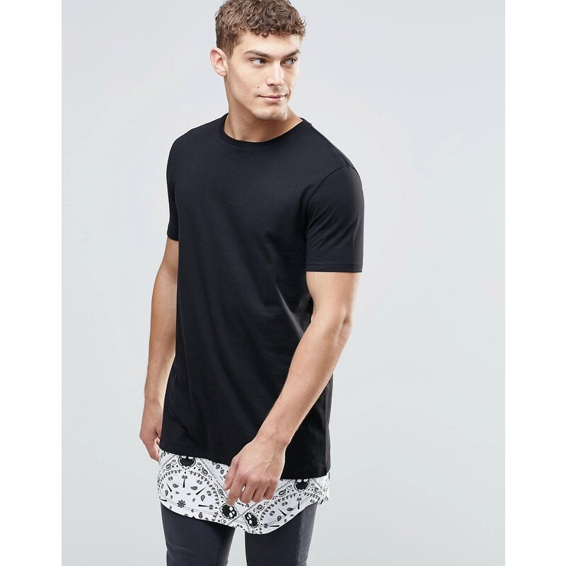 ASOS - T-shirt super long avec ourlet arrondi style bandana - Noir