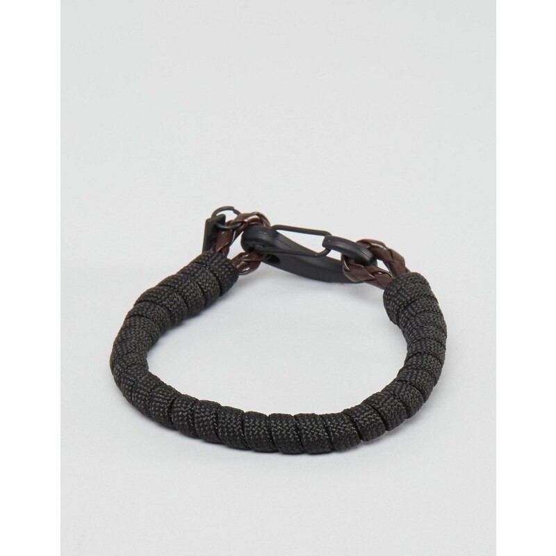 Icon Brand - Bracelet tressé avec crochet - Noir - Marron