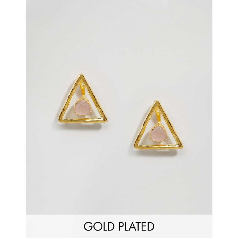 Ottoman Hands - Boucles d'oreilles traversantes forme triangle à quartz rose - Doré