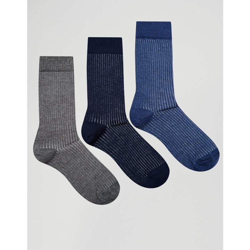 ASOS - Lot de 3 paires de chaussettes habillées côtelées - Bleu