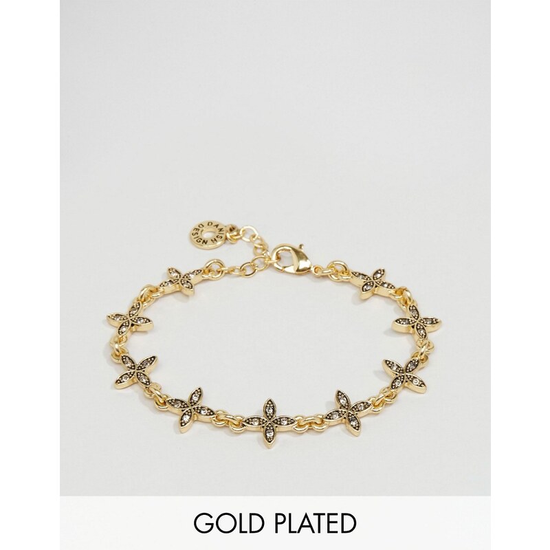 Pilgrim - Bracelet plaqué or avec fleurs serties de pierres - Doré