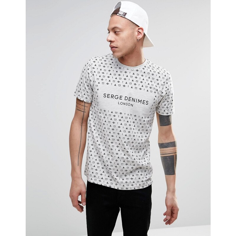 Serge Denimes - T-shirt motif symboles divers - Gris
