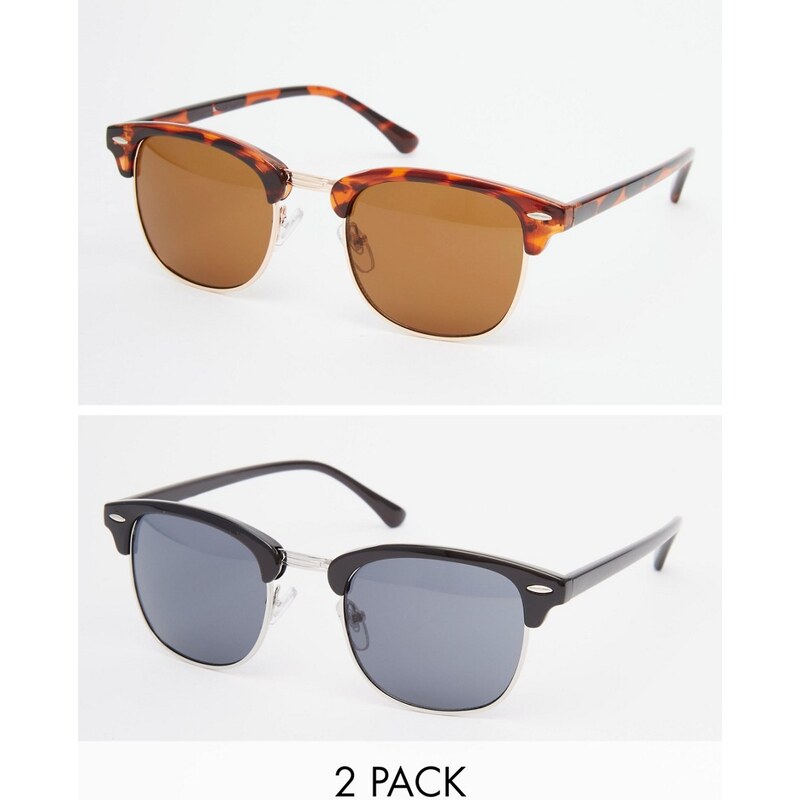 ASOS - Lot de 2 lunettes de soleil rétro classiques - Multi