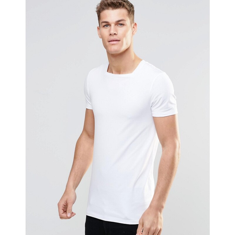 ASOS - T-shirt long moulant à encolure carrée - Blanc - Blanc