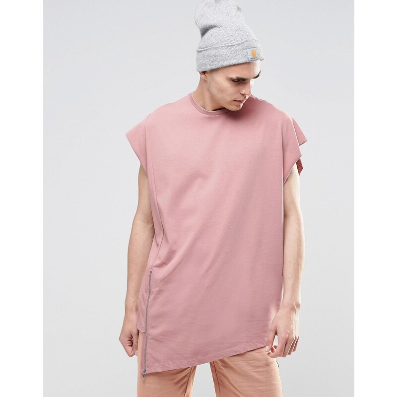 ASOS - T-shirt super oversize dense sans manche avec fermeture éclair asymétrique - Rose - Rose