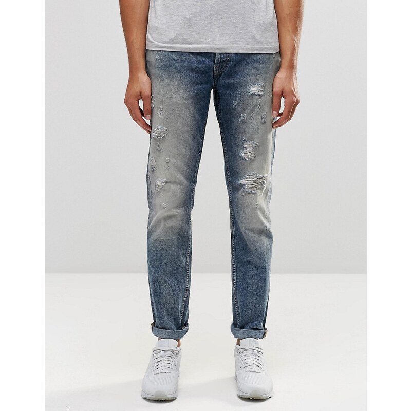 Only & Sons Only and Sons - Jean slim effet vieilli - Bleu