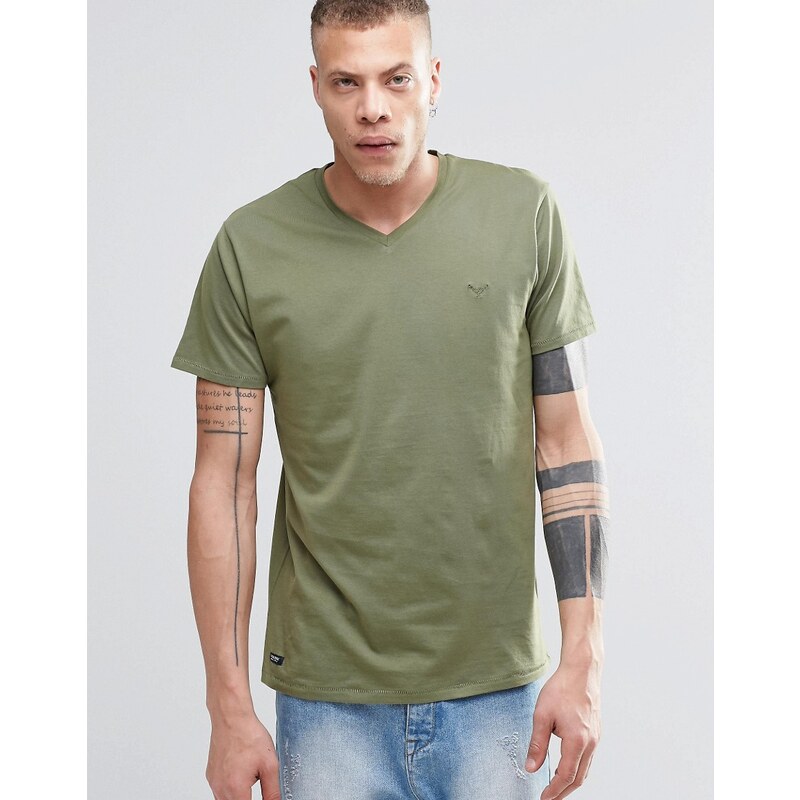 Threadbare - T-shirt col V - Vert