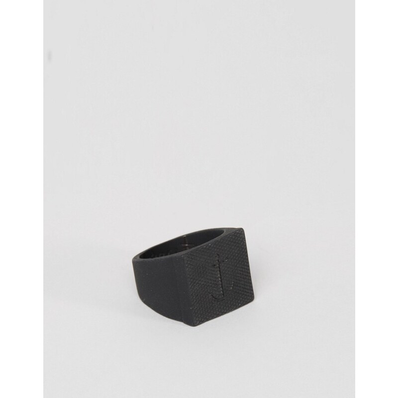 Icon Brand - Bague carrée motif ancre - Noir - Noir