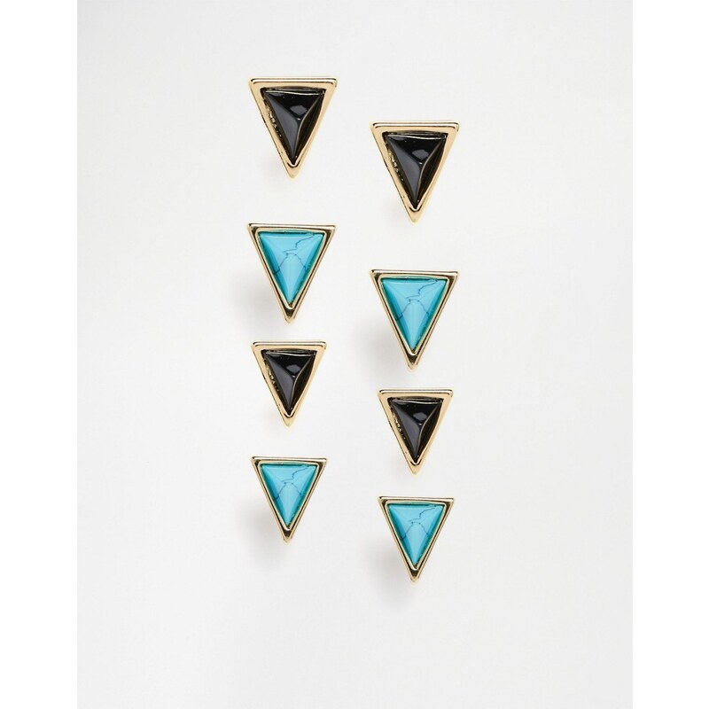 House Of Harlow - Lot de boucles d'oreilles triangulaires - Turquoise - Doré