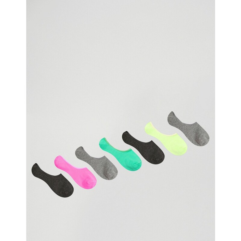 ASOS - Lot de 7 paires de chaussettes invisibles fluo et grises - Multi
