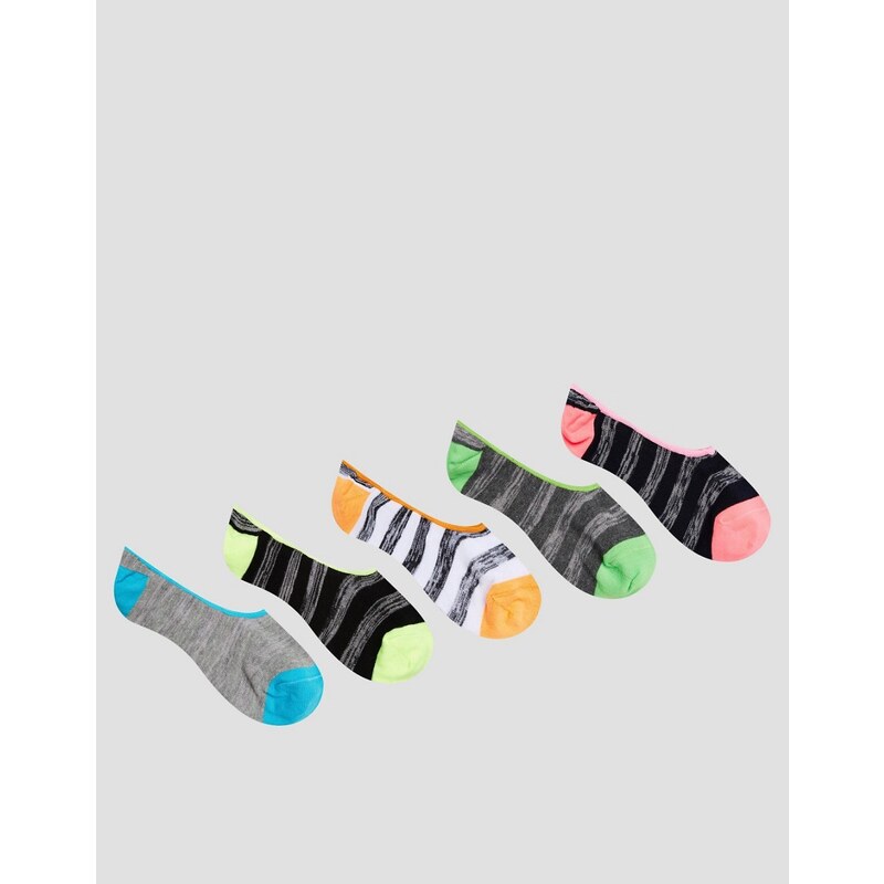 ASOS - Lot de 5 paires de chaussettes invisibles fluo et à rayures - Multi