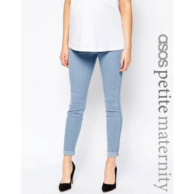 ASOS Maternity PETITE - Rivington - Jeggings en jean avec revers et bande passant sous le ventre - Bleu clair pastel - Bleu