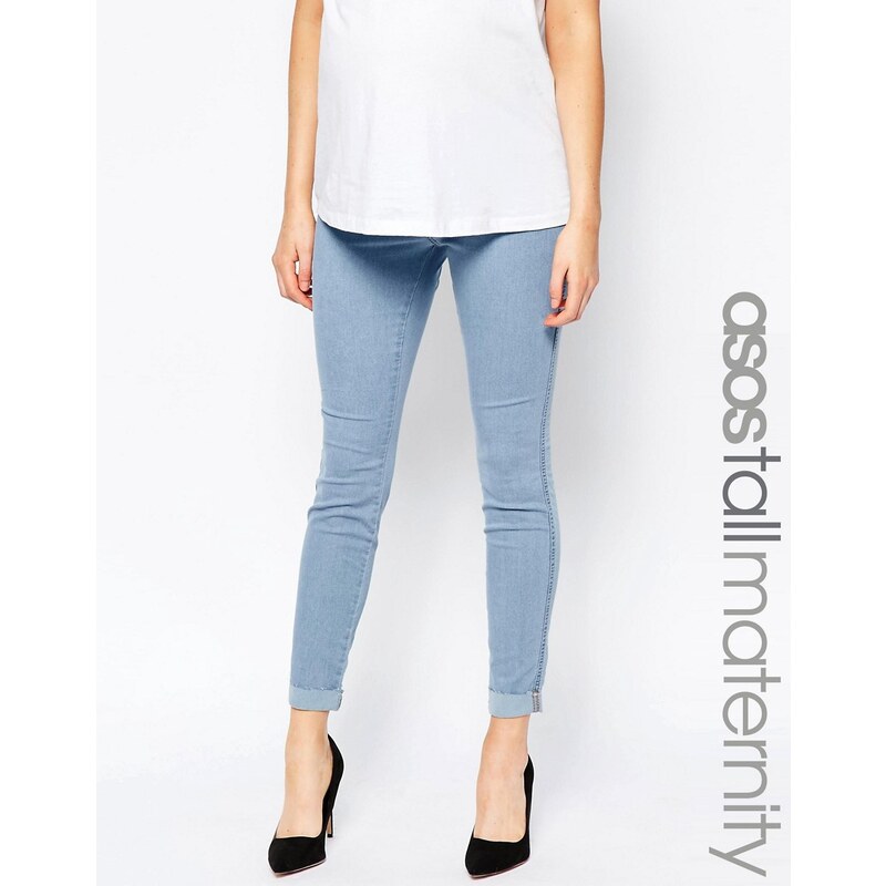 ASOS Maternity TALL - Rivington - Jegging en jean à revers avec bande passant sous le ventre - Bleu clair pastel - Bleu