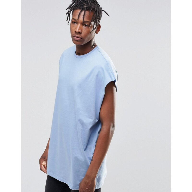 ASOS - T-shirt sans manches super oversize avec emmanchures basses et bords bruts - Bleu clair - Bleu