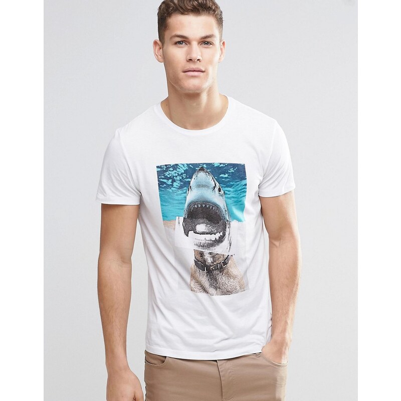 BOSS Orange - T-shirt avec imprimé chien requin - Blanc - Blanc