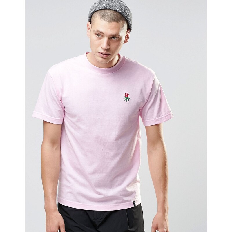 HUF - T-shirt avec petit logo rose - Rose