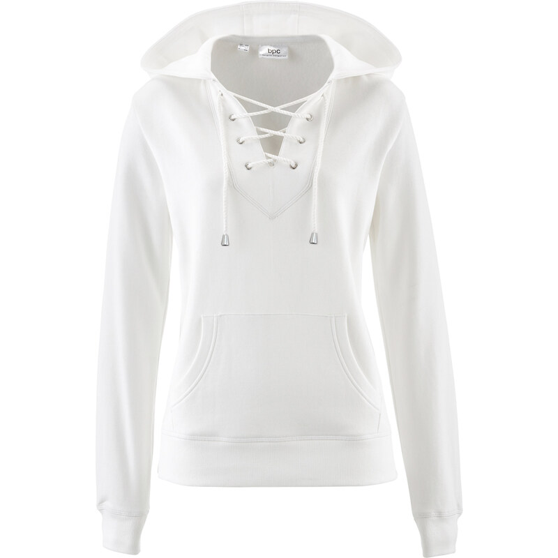 bpc bonprix collection Sweatshirt à capuche avec laçage blanc manches longues femme - bonprix