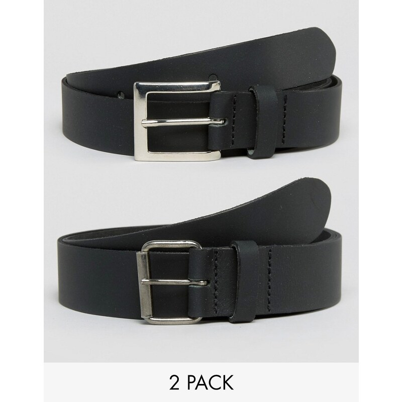 ASOS - Lot de 2 ceintures en cuir élégante et casual - Noir