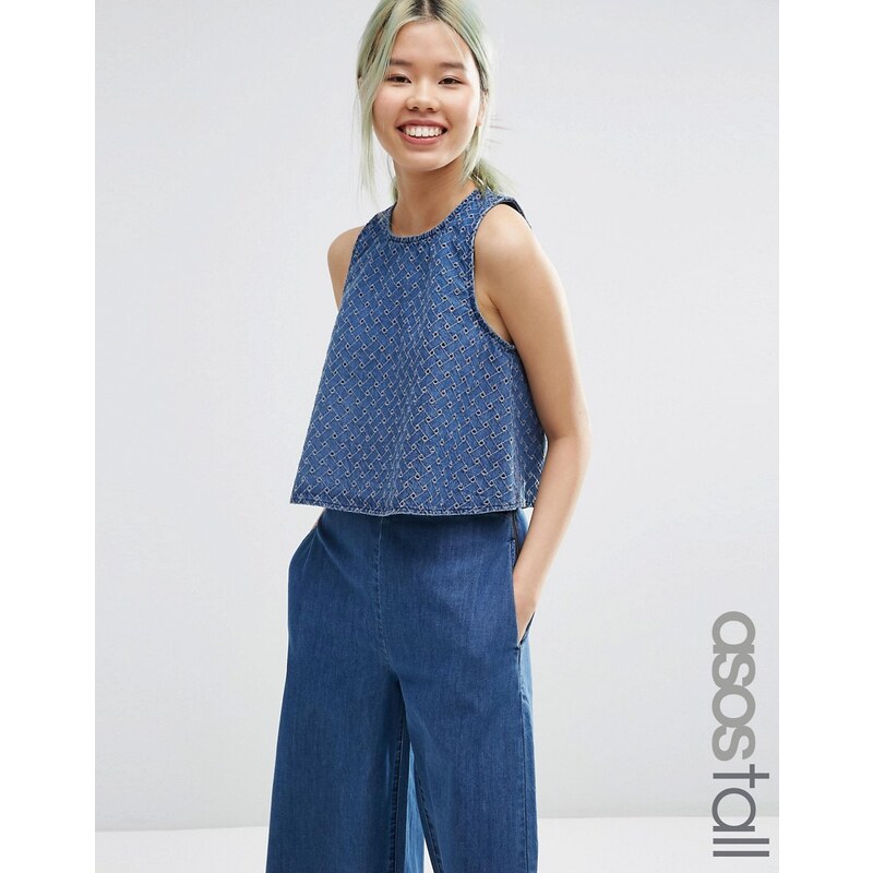 ASOS TALL - Top habillé ajouré en jean - Bleu