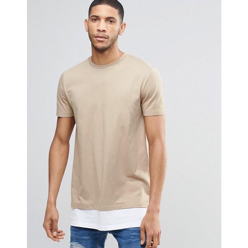 ASOS - T-shirt super long avec ourlet allongé contrastant - Kaki - Beige