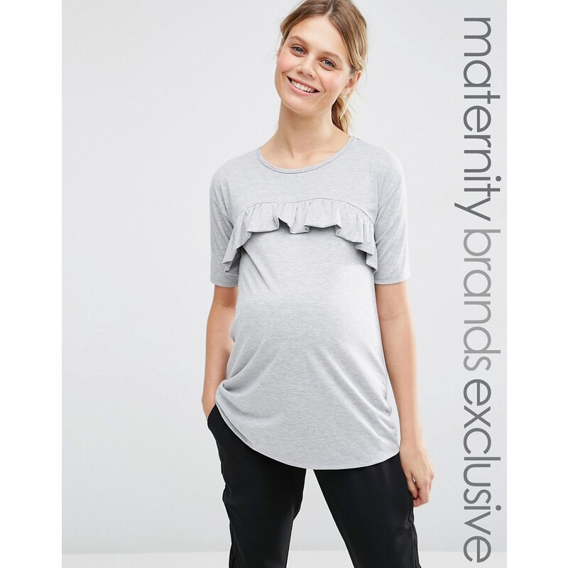 Bluebelle Maternity - Top en jersey à volants sur le devant - Gris