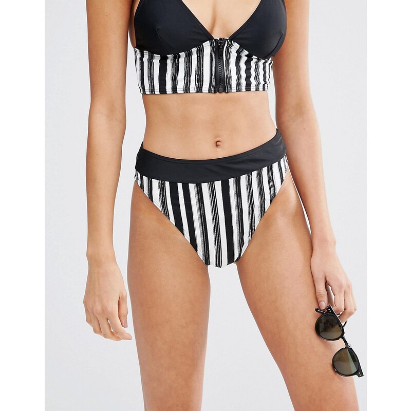 Evil Twin - Bas de bikini avec triangle à rayures contrastantes - Noir