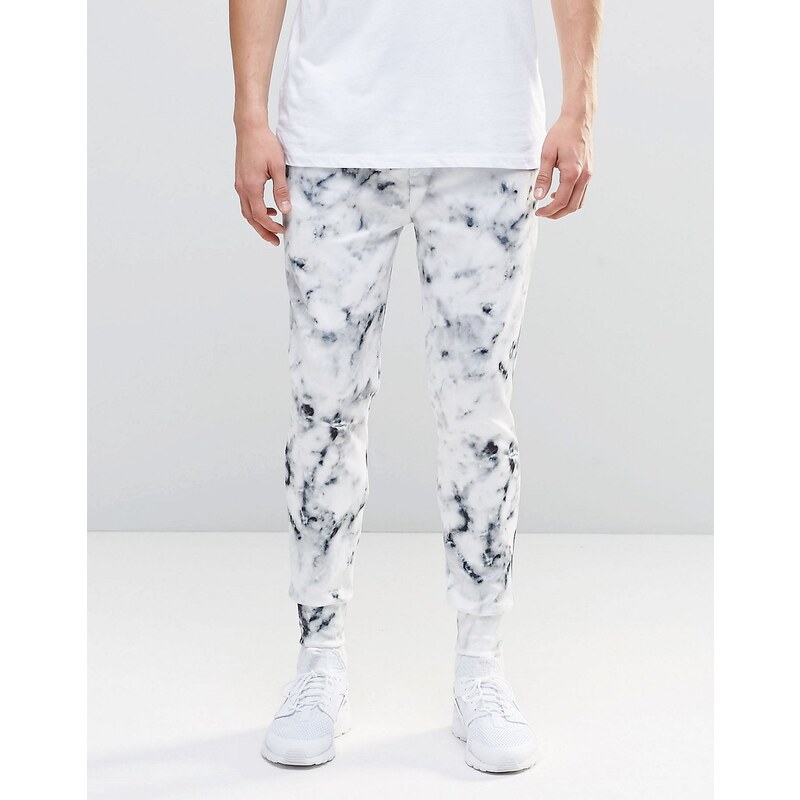 N1SQ - Pantalon de jogging en néoprène avec imprimé marbre - Blanc