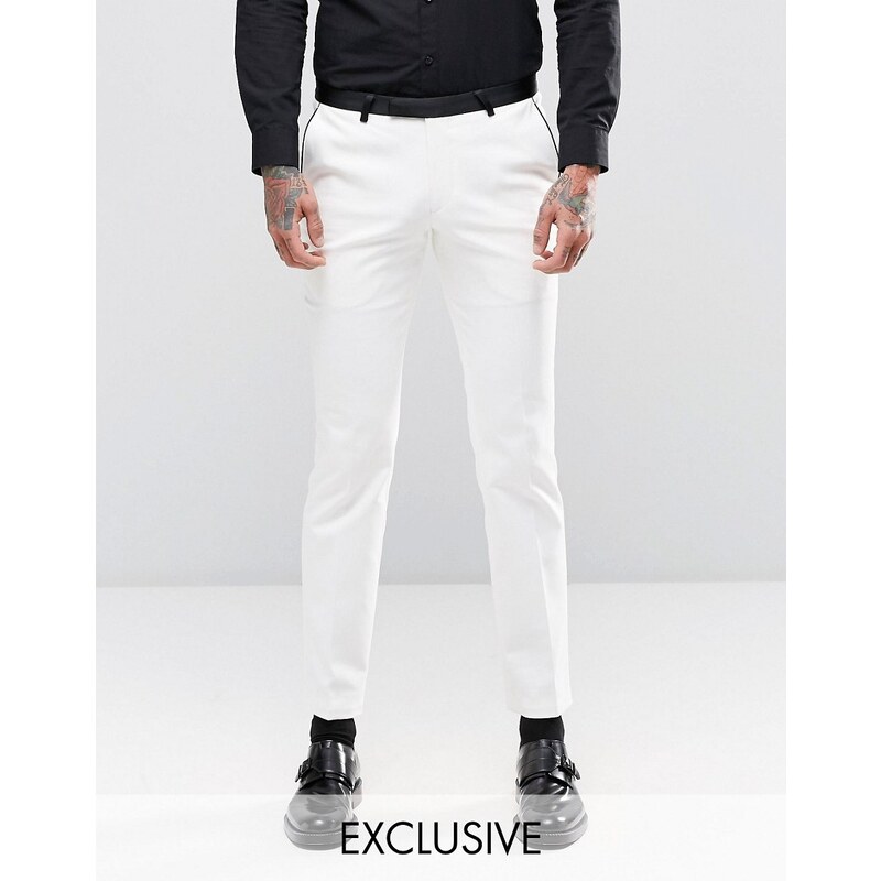 Noose & Monkey - Pantalon de costume super skinny stretch avec liseré contrastant - Blanc