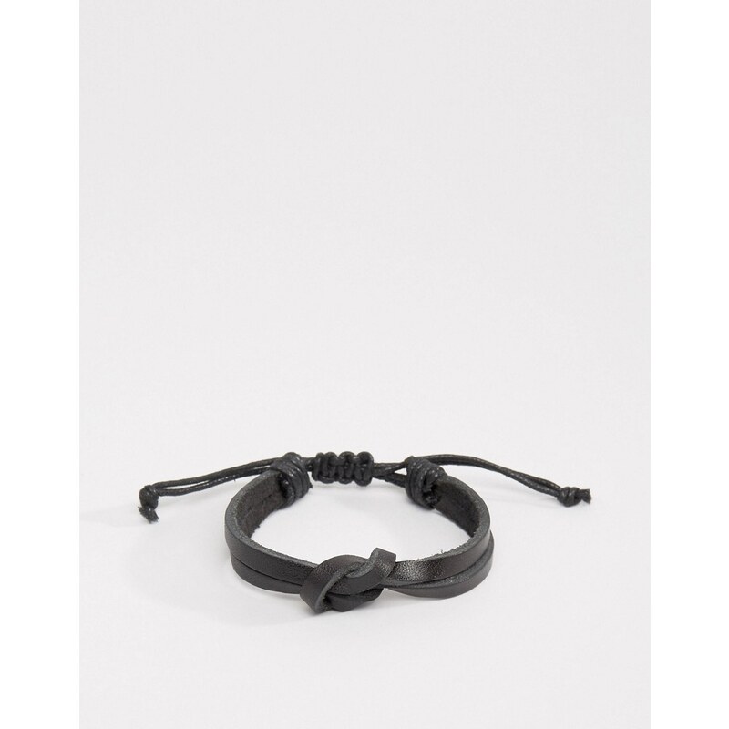 Seven London - Bracelet noué en cuir exclusivité ASOS - Noir