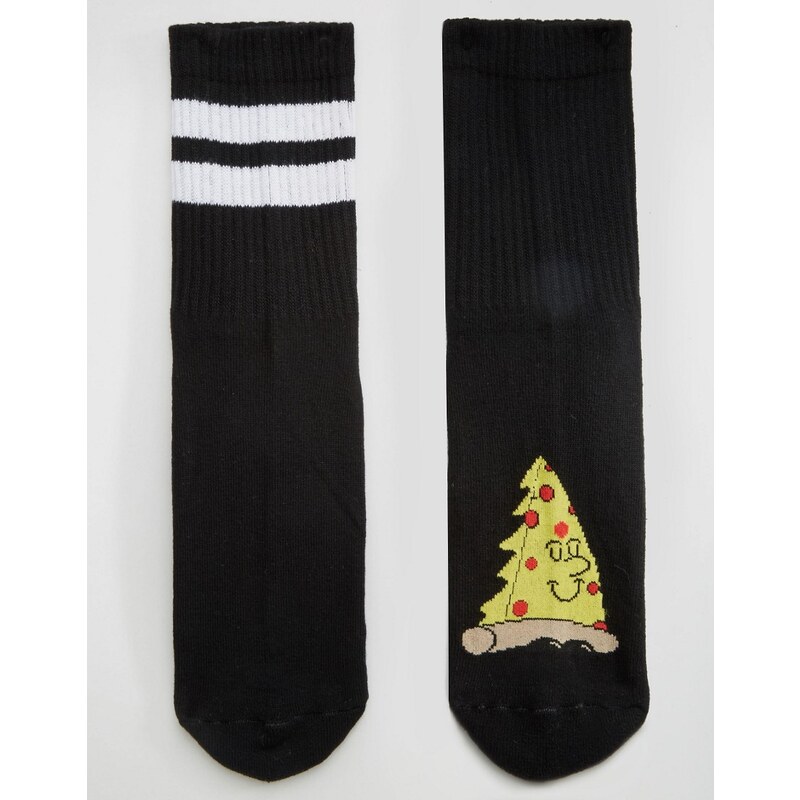 ASOS - Lot de 2 paires de chaussettes basses de sport à motif pizza - Noir