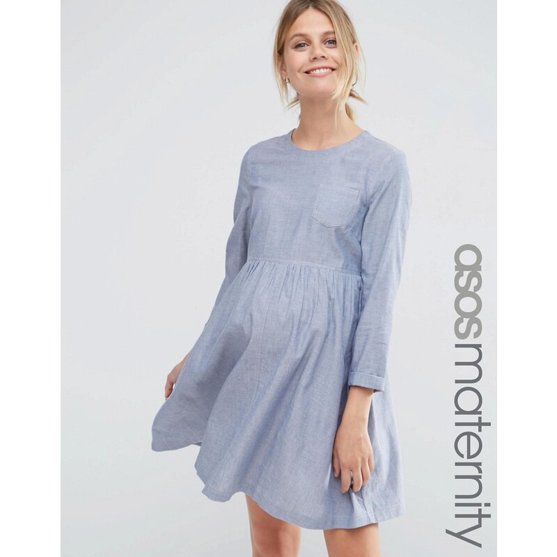 ASOS Maternity - Robe tunique à manches longues chambray - Bleu