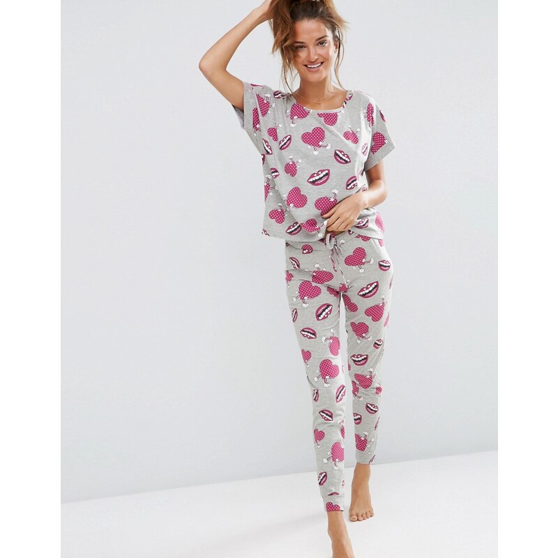 ASOS - Running Heart - Ensemble pyjama avec t-shirt et leggings - Multi