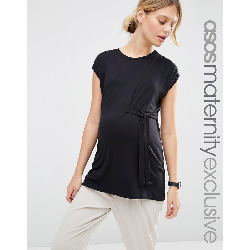 ASOS Maternity - T-shirt avec nud sur le côté - Noir