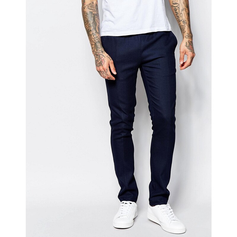 ASOS - Pantalon de survêtement imprimé élégant coupe super skinny avec taille élastiquée - Bleu - Bleu marine