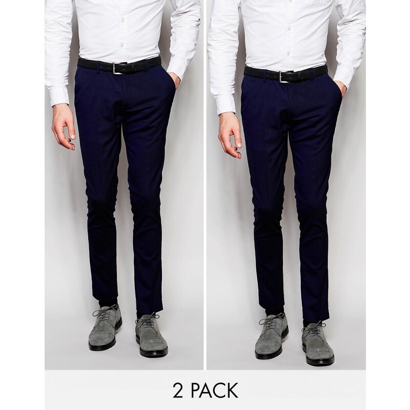 ASOS - Lot de 2 pantalons basiques habillés coupe très ajustée - Bleu marine - ÉCONOMIE - Multi