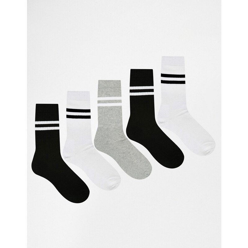 ASOS - Lot de 5 paires de chaussettes style sport - Monochrome - Blanc