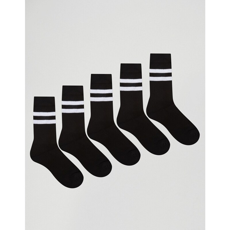 ASOS - Lot de 5 chaussettes de sport à rayures - Noir - Noir
