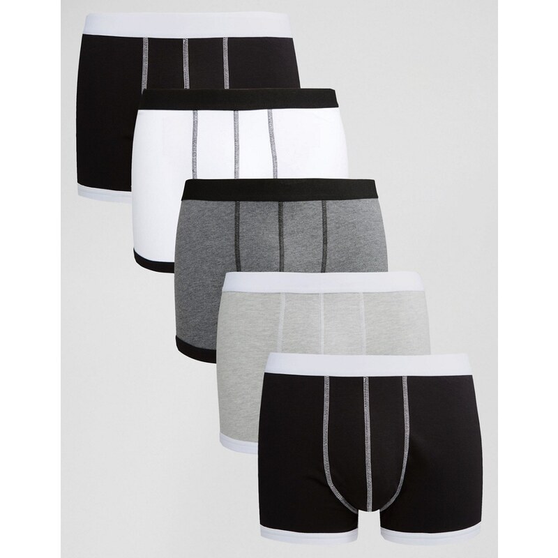 ASOS - Lot de 5 boxers à passepoils contrastants - Noir et blanc - Multi