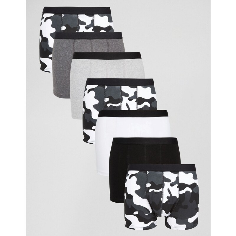ASOS - Lot de 7 boxers avec imprimé camouflage noir et blanc - Économisez 26 - Multi