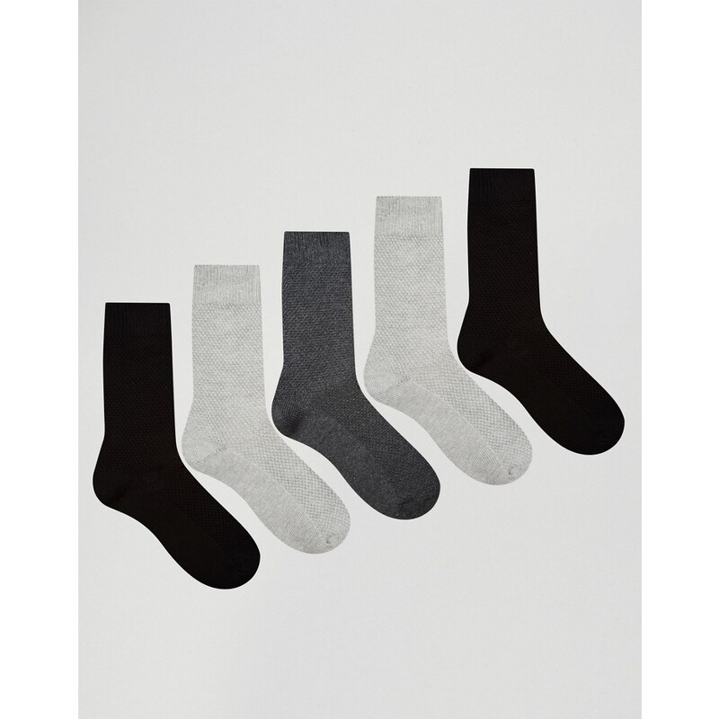ASOS - Lot de 5 paires de chaussettes gaufrées - Noir et blanc ÉCONOMIE - Multi