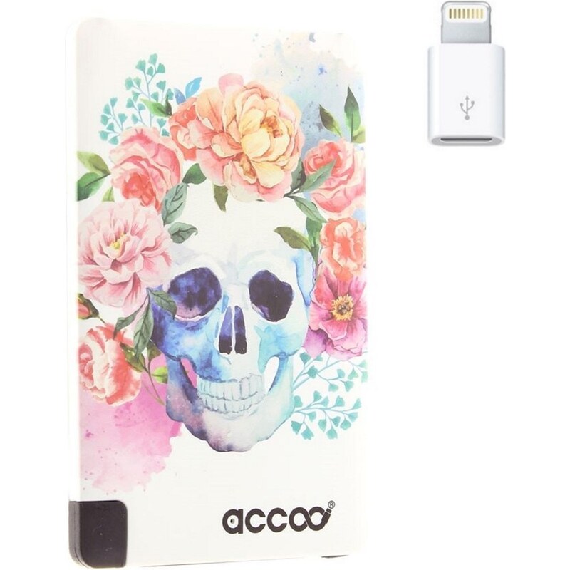 Accoo Skull Flowers Dream - Chargeur Nomade pour Smartphones - blanc