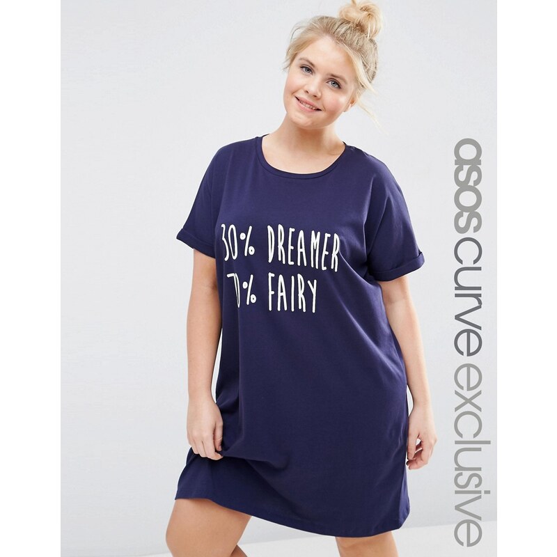 ASOS CURVE - T-shirt de nuit « 30% Dreamer 70% Fairy - Bleu marine