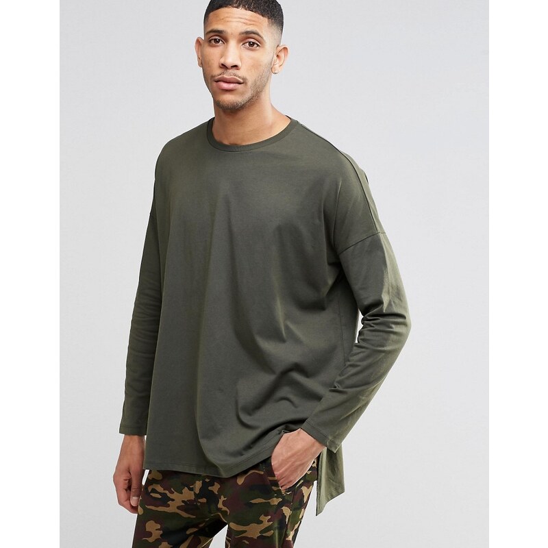 ASOS - T-shirt ultra oversize à manches longues - Kaki - Vert