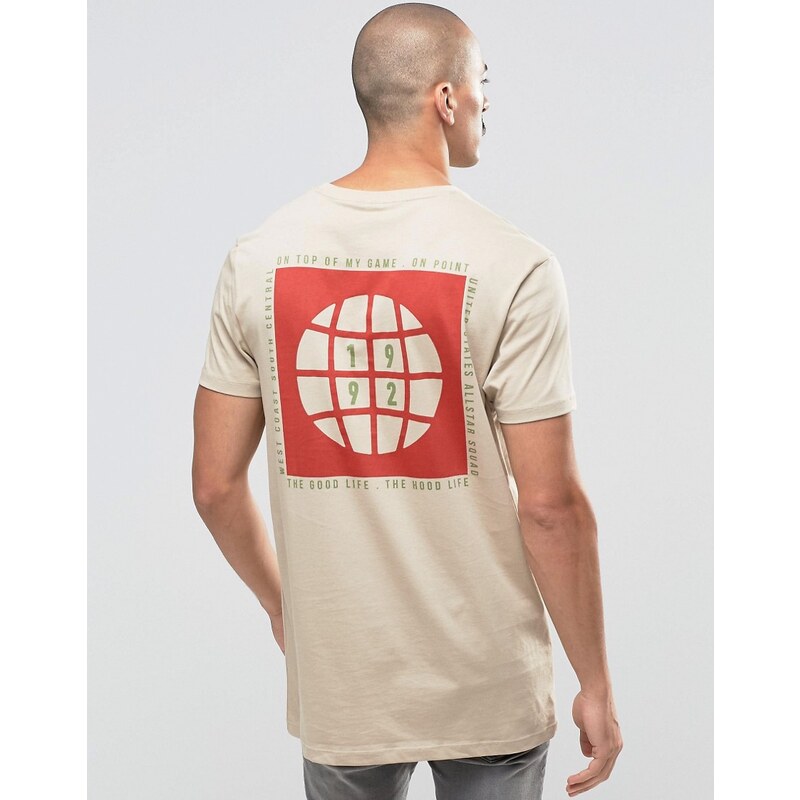 ASOS - T-shirt long imprimé globe militaire - Beige