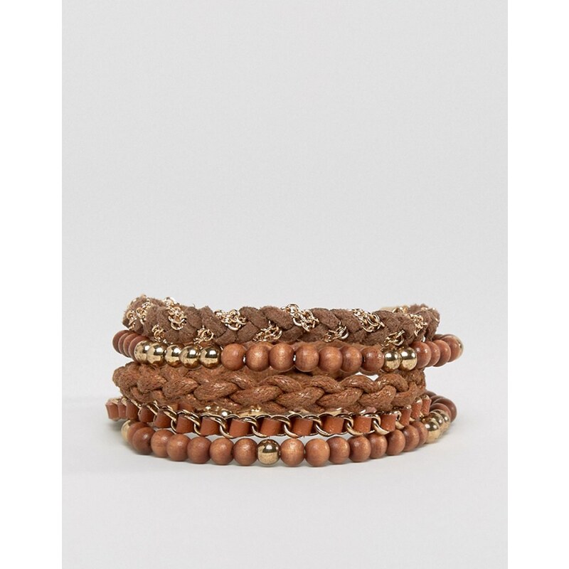 ASOS - Lot de bracelets avec perles multicolores - Marron et or - Marron