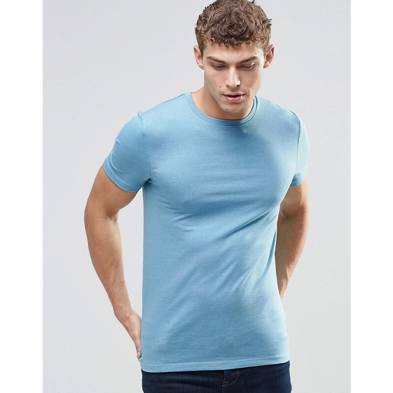 ASOS - T-shirt ras de cou moulant - Bleu chiné - Bleu