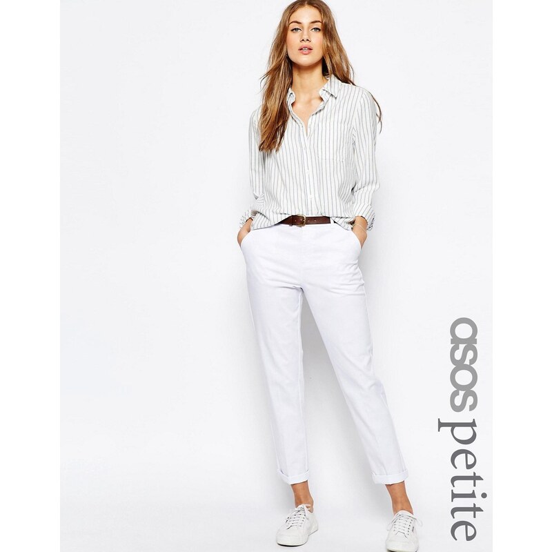 ASOS PETITE - Pantalon chino avec ceinture - Blanc