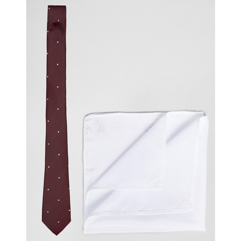 ASOS - Cravate à pois et pochette blanche - Rouge
